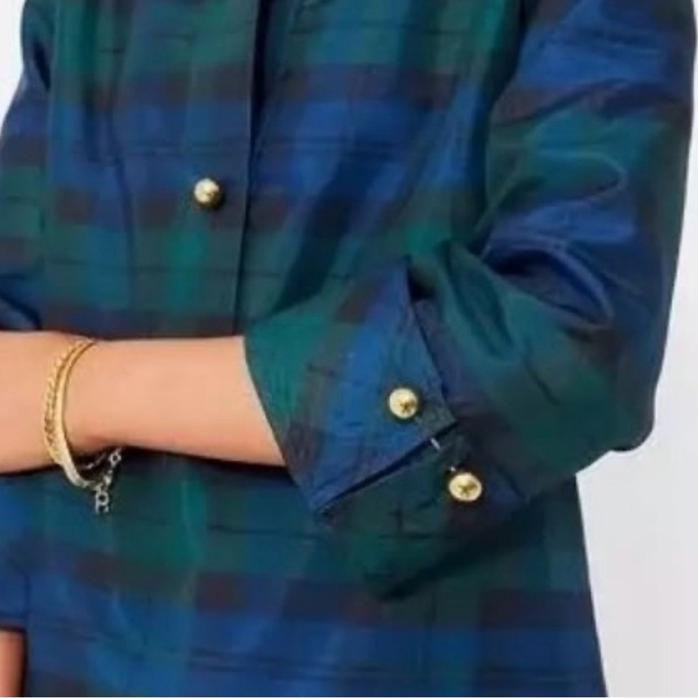 Tuckernuck Green and Blue Blackwatch Plaid French Cuff Celine Blouse Top XL - Picture 5 of 8